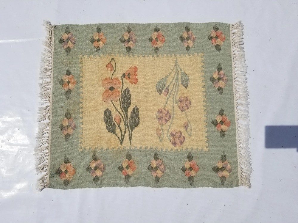 Vintage Traditional Handmade Swedish Style Wool Multi Kilim 1.9x1.8ft