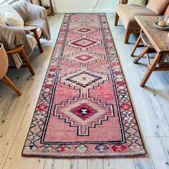 Turkish Rug Runner Hand Made Short Hallway Rug PINK Kitchen Rug – 2’10 x 10’6″