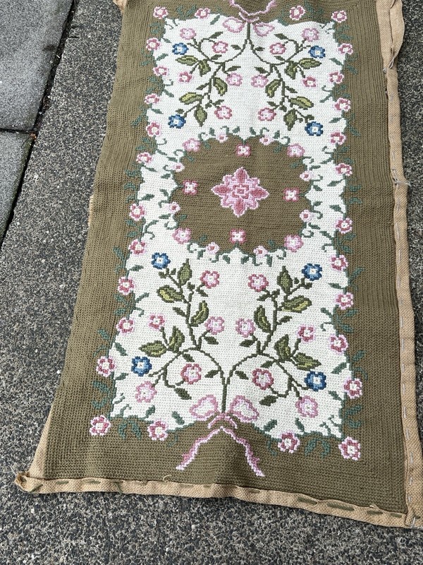 Vintage Embroidered Panel Rug / Wall Hanging Aubusson Crewel Style 46” X 26” gallery