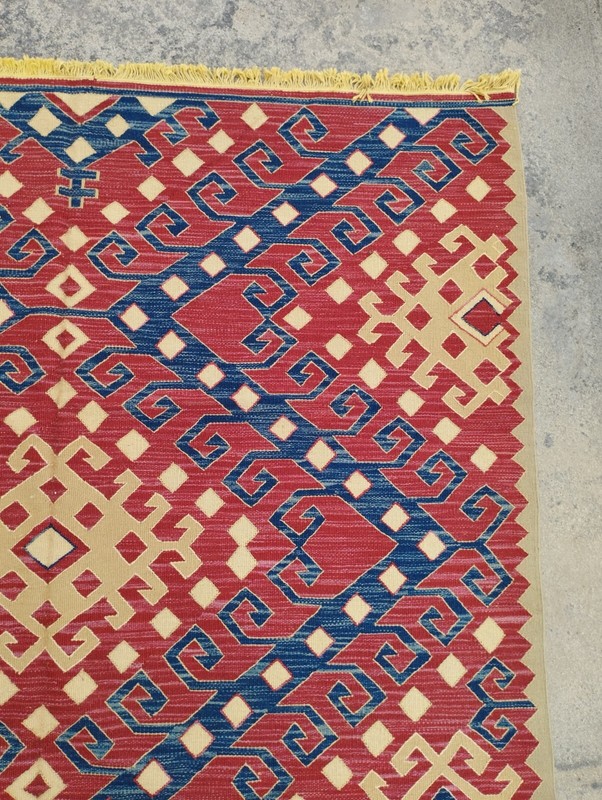 Vintage Handmade Turkish Tribal Geometric Wool Kilim Rug 238x156 cm gallery