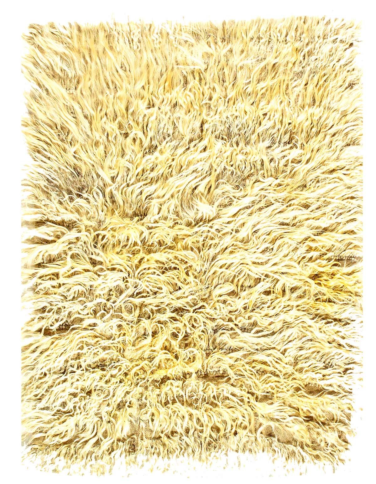 Ivory Vintage Turkish Angora Mohair WooL Undyed Shag Tulu Rug 2'8"x3'4' gallery