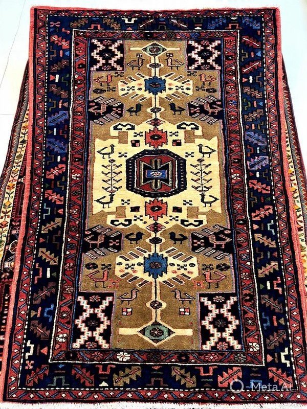 Vintage Oriental Area Rug 4x7 Hand Knotted Wool Tribal Bird Ivory Tarom Nomadic gallery