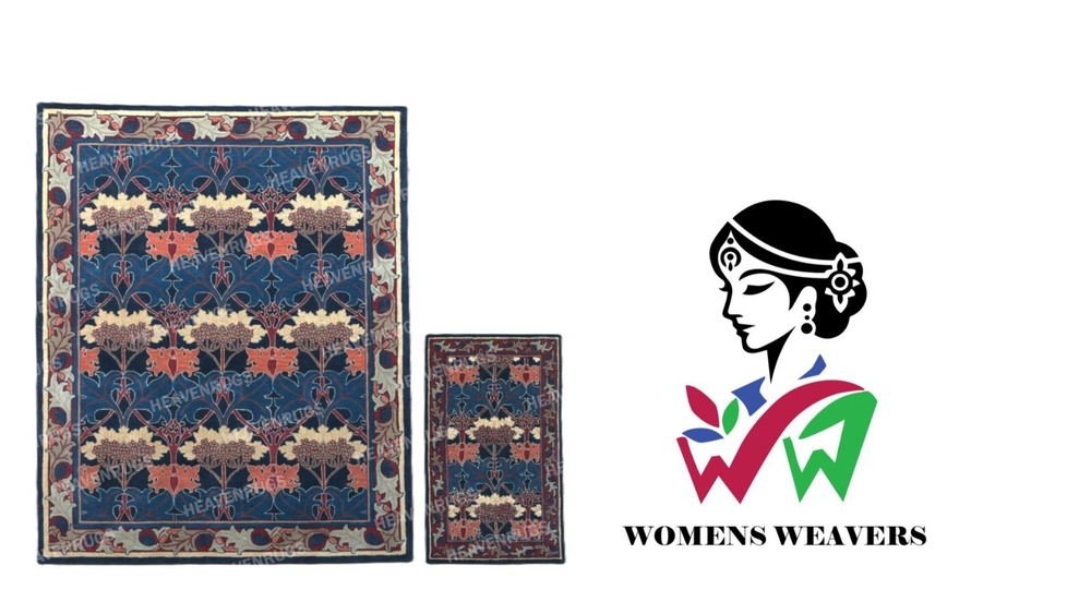 Woman Weaver New Cecil Blue handmade Traditional Parsian Style Wool Area Rug
