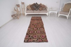 2×9 Turkish Kilim Runner Rug Neutral Vintage Carpet Traditional Handmade Rug 169