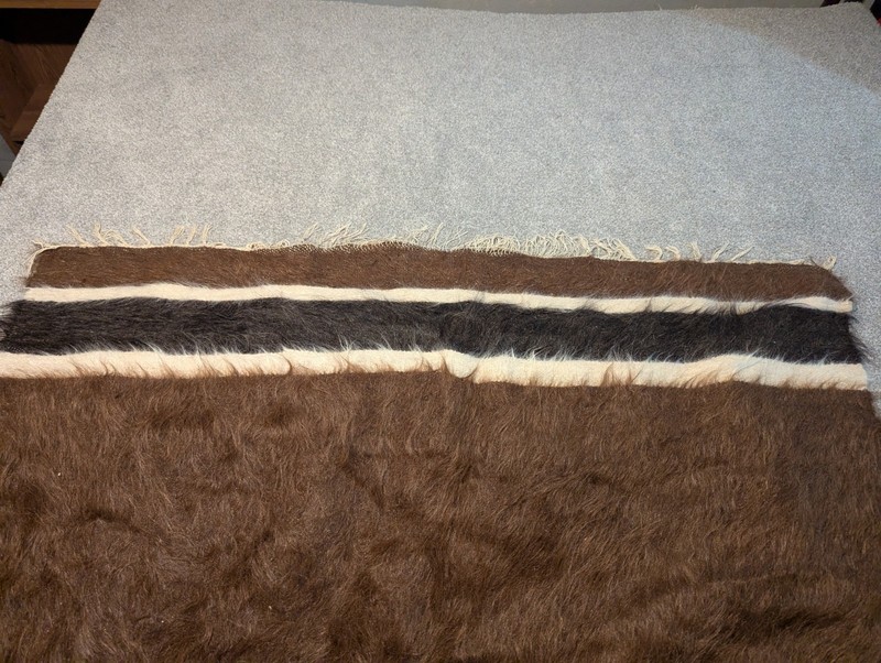 Vintage Turkish Rug Kilim 45x66 Angora Mohair Shaggy Geometric Striped Brown gallery
