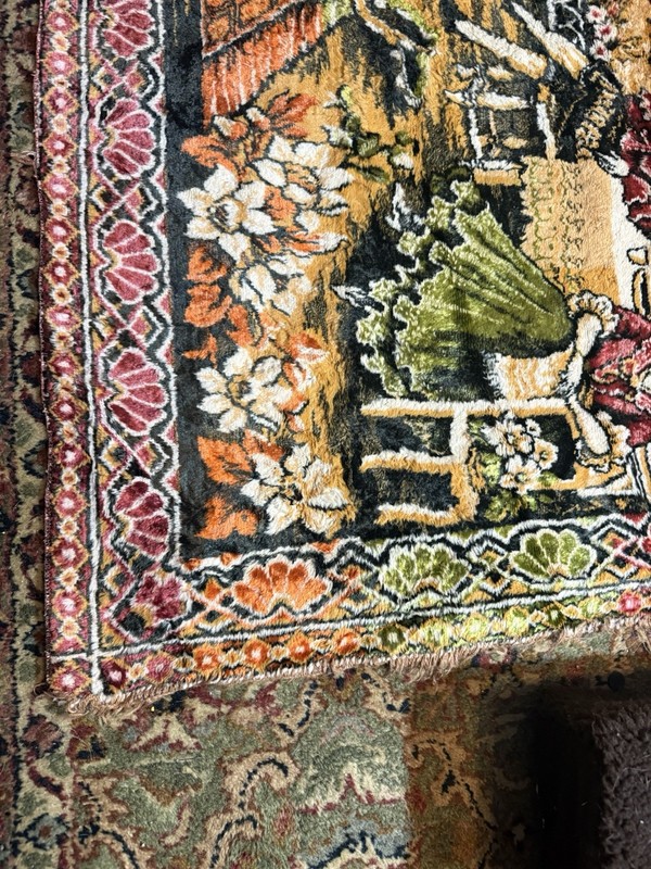 Turkish Velvet Rug 45x67'' Vintage Pictorial Pattern Wall Hanging Made in Italy gallery