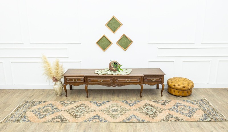 Faded Terracotta Runner, 2.10 x 13 ft, Hallway Rug, Rustic Entry Decor, Low Pile gallery