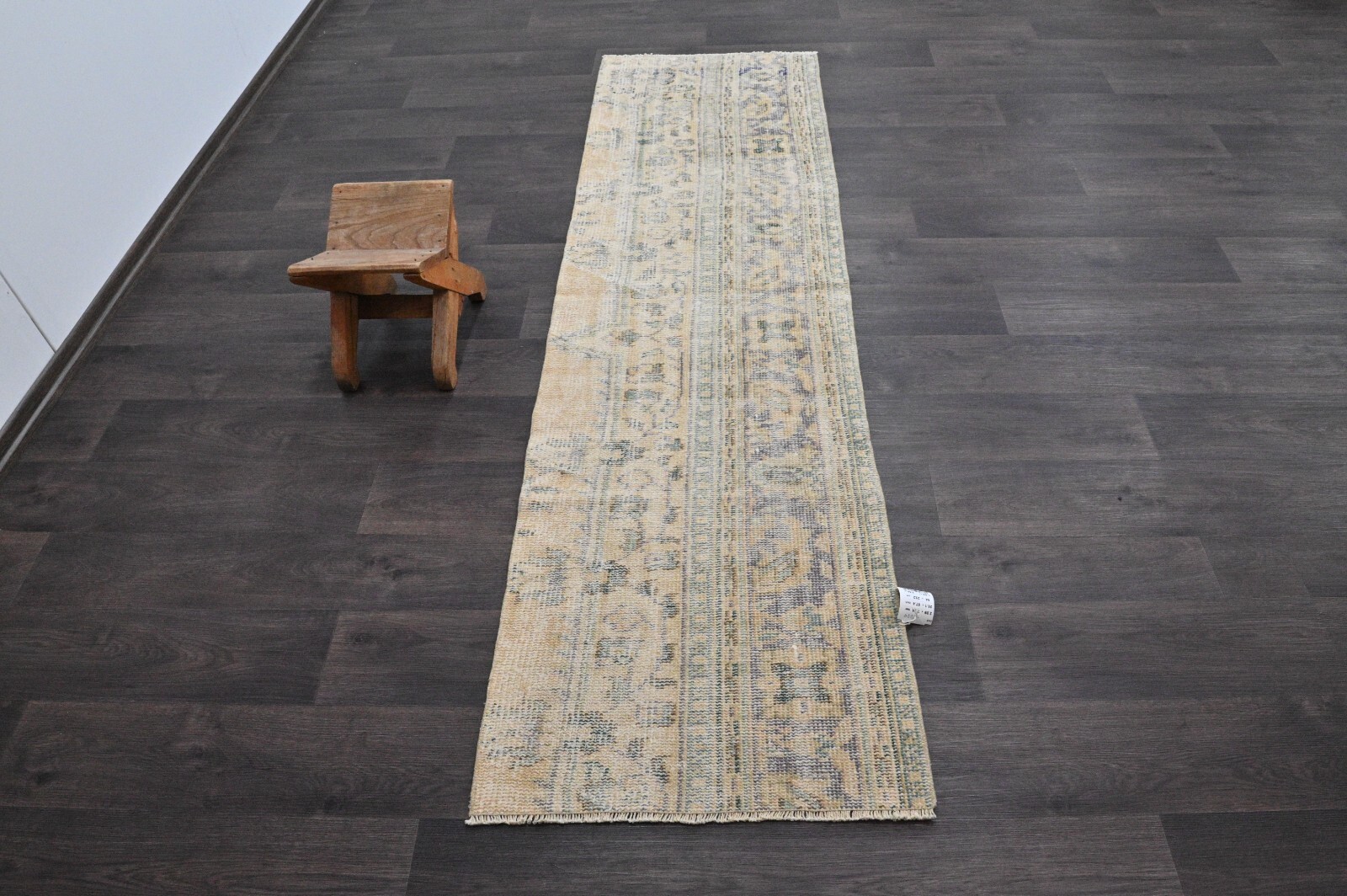 Vintage Turkish Runner Rug 2x7ft Wool Anatolian Handmade Hallway Oushak BEIGE gallery