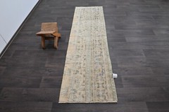 Vintage Turkish Runner Rug 2x7ft Wool Anatolian Handmade Hallway Oushak BEIGE