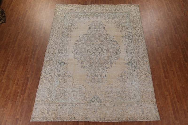 Wool Muted Distressed Rug 9x13 Handmade Medallion Room Size Semi-Antique Carpet gallery