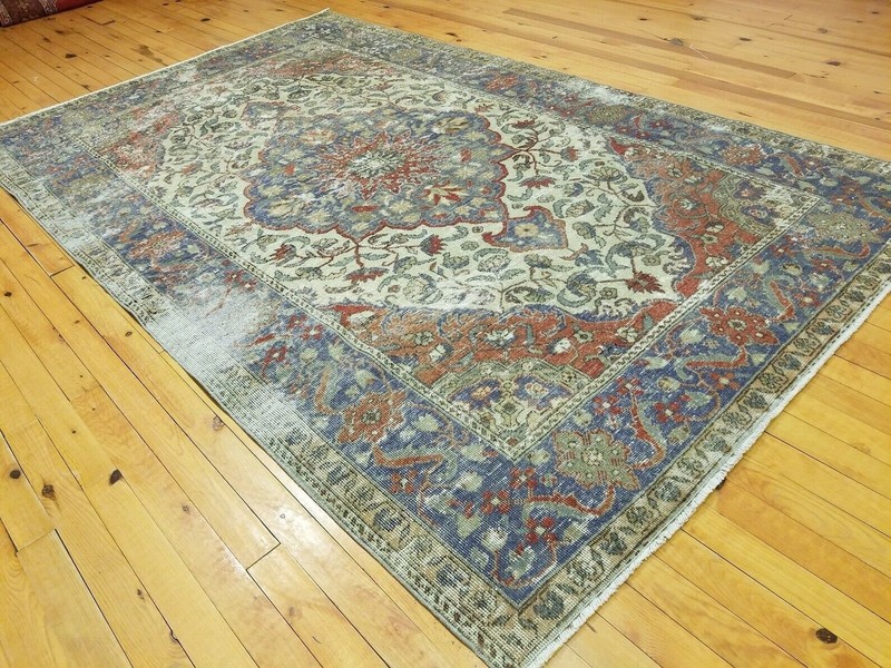 Primitive Antique Cr1900-1939's Ivory-Gold Color Wool Pile Tribal Rug 4’4”x 7’ gallery