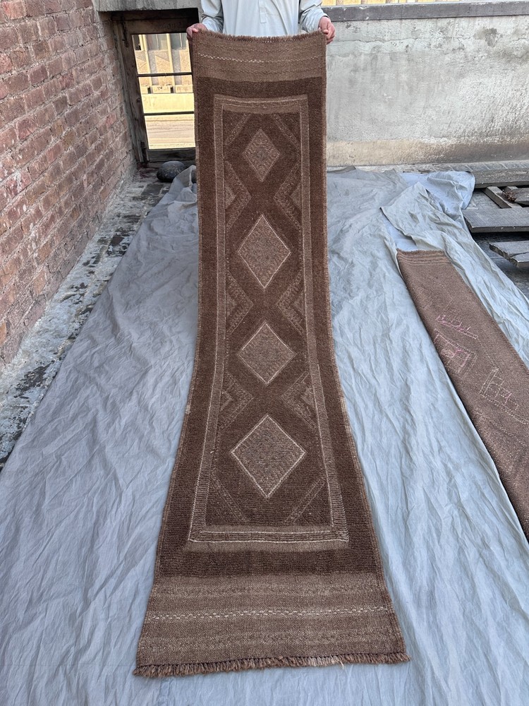 Vintage Afghan Runner Rug 1'11 x 8 ft Handmade Wool Geometric Tribal Boho Runner