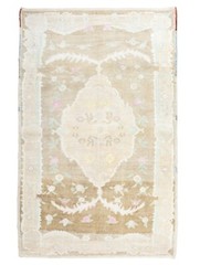 Modern boho chic Turkish wool carpet 4.7×7.6 ft Vintage muted Oushak knotted rug