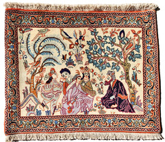 23″ X 28″ ANTIQUE HAND-KNOTTED PERSAN BIJARI QOUM KASHANI tree of life WOOLRUG