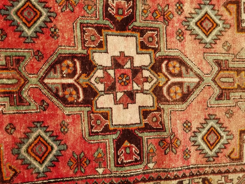 Distressed Vintage Traditional Handmade Heriz Karajeh Wool Multicolor Runner Rug gallery