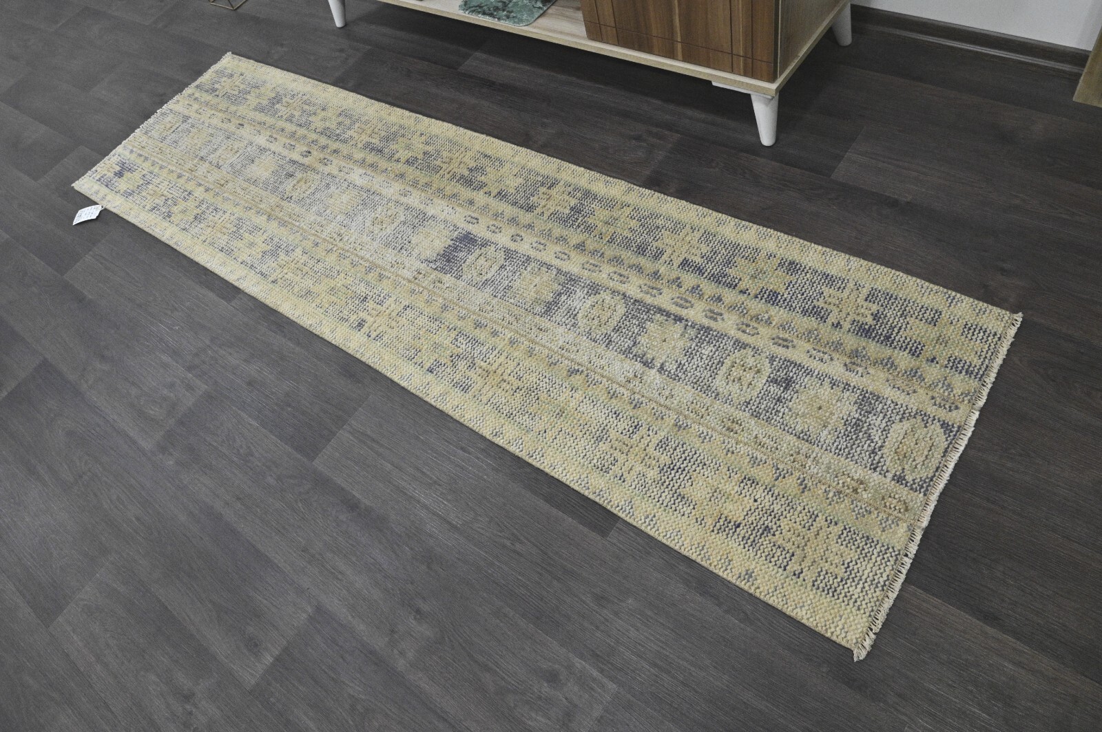 Vintage Turkish Runner Rug 2x7ft BEIGE Handmade Anatolian Oushak Hallway Wool gallery