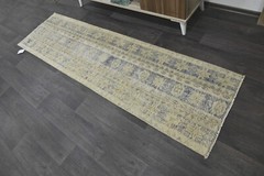 Vintage Turkish Runner Rug 2x7ft BEIGE Handmade Anatolian Oushak Hallway Wool
