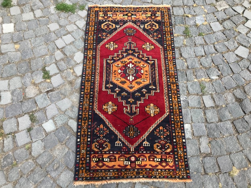 Bohemian Area Rug Handmade Wool Rug Turkish Vintage Traditional Rug 2,6 x 5,1 ft gallery