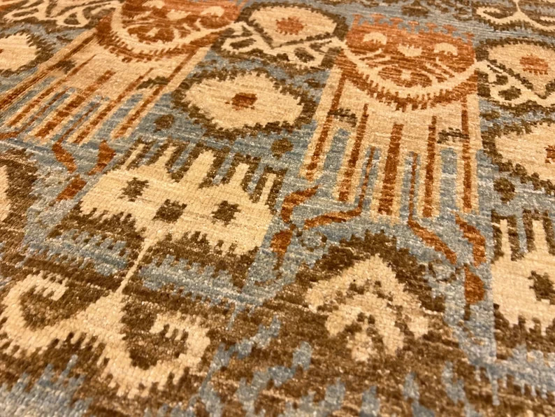 Gorgeous Super Fine Quality Lambs Wool Natural Veg Dye Ikat Turkoman Carpet gallery