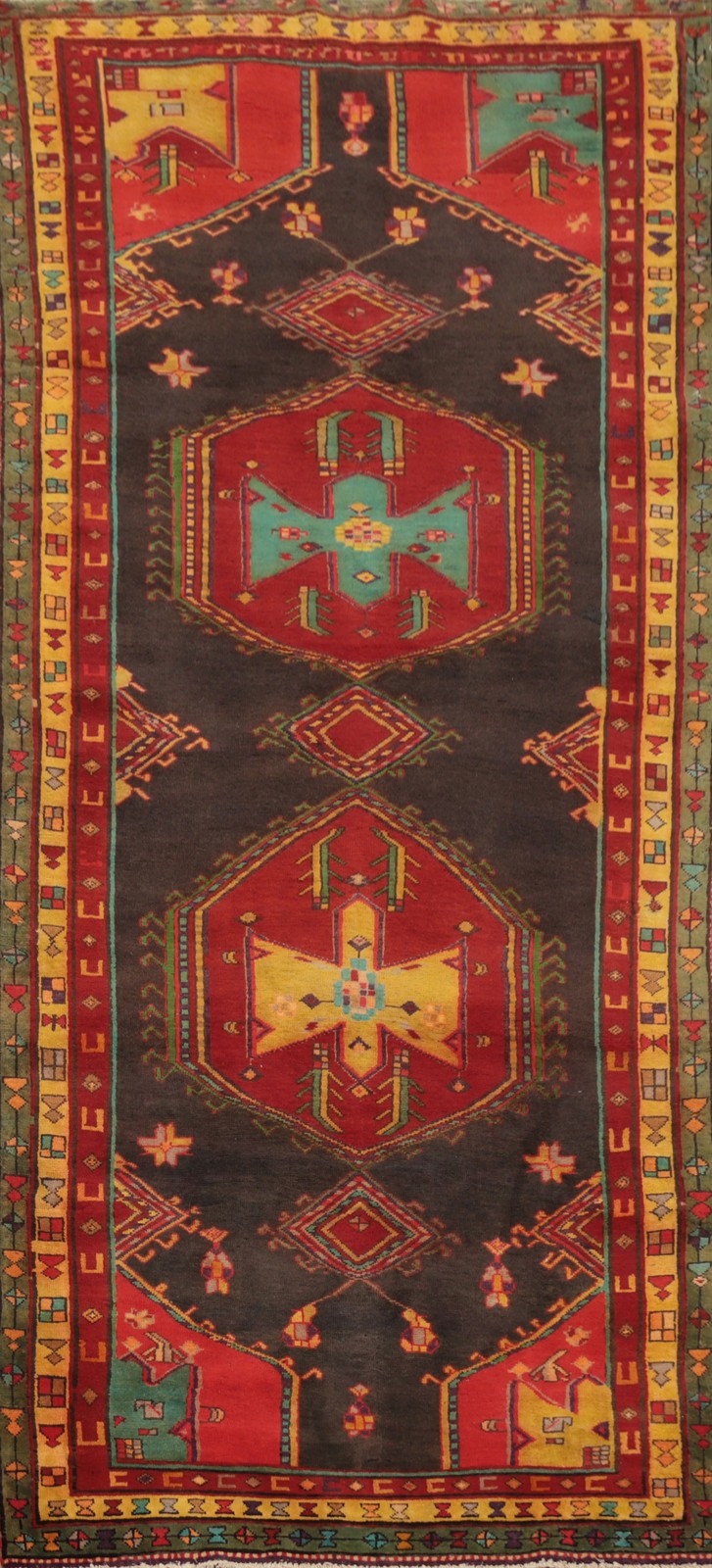 Vintage Handmade Tribal Runner Rug 4x10 Dark Brown Traditional Hallway Carpet gallery