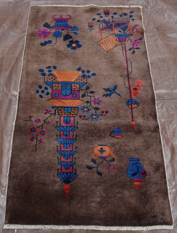 Antique Art Deco Chinese 2"5" x 4'8" Hand Knotted Wool Oriental Rug Excellent gallery