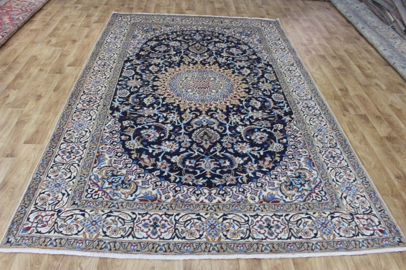 FINE HANDMADE NAIN BLUE RUG WOOL AND SILK WITH SUPERB COLOURS 310 X 200 CM gallery