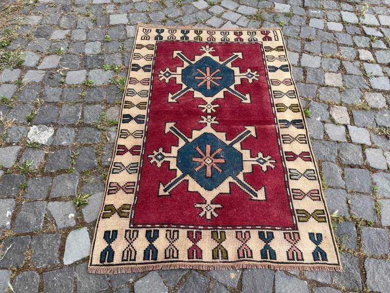 Bohemian Area Rug Handmade Wool Rug Turkish Vintage Traditional Rug 2,7 x 4,2 ft gallery
