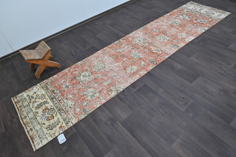 Vintage Turkish Runner Rug 2x11ft Wool Anatolian Handmade Hallway Oushak RED gallery