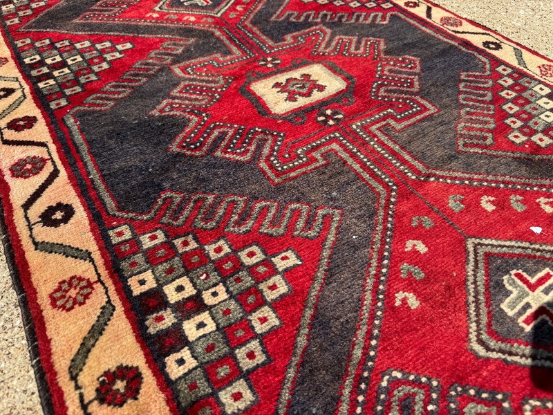 ANTIQUE HERIZ RUNNER RUG 2x13 handmade VINTAGE long geometric blue real old 3x13 gallery