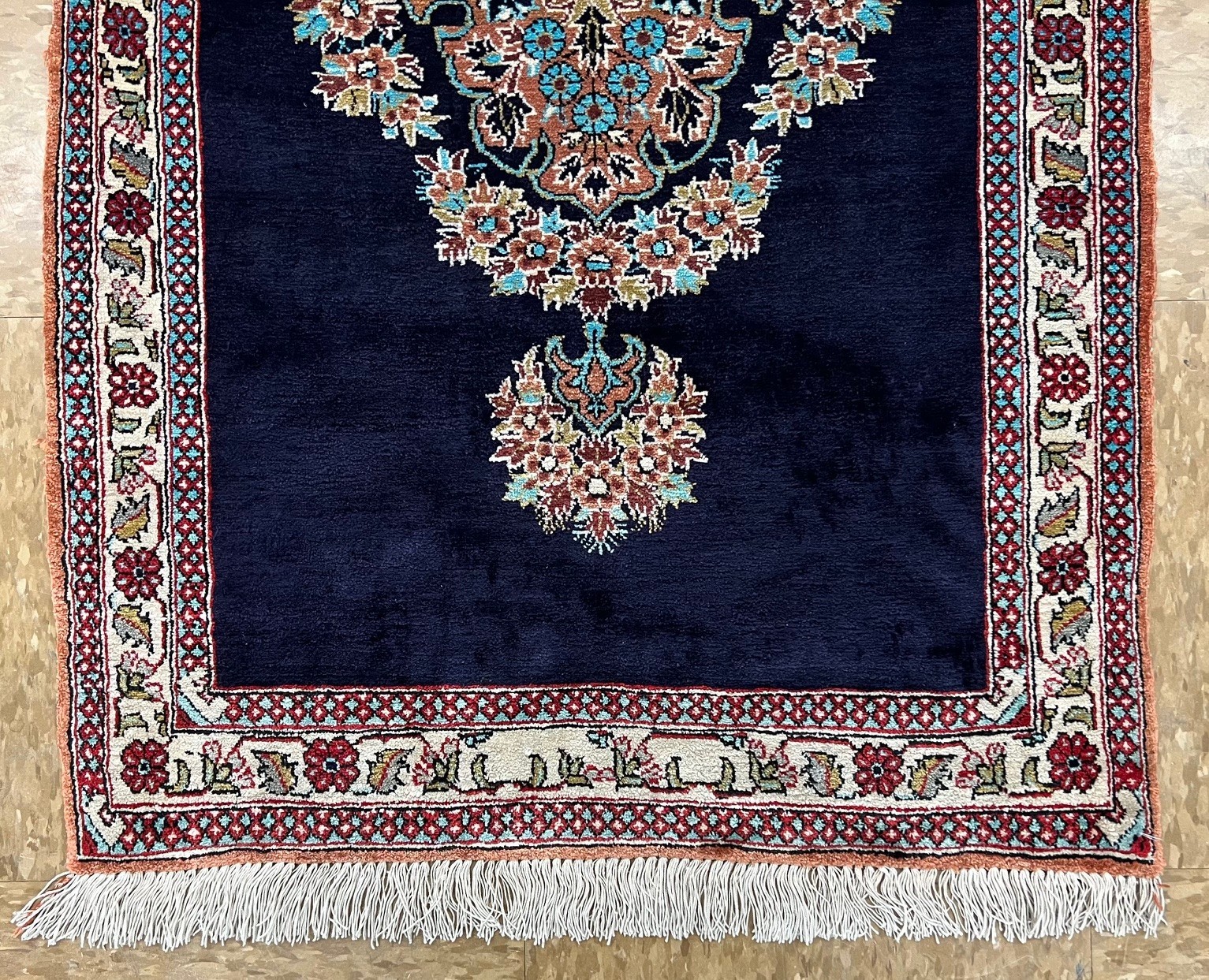 Antique Silk Hand Knotted Oriental Area Rug 2x3 Navy Blue Vintage Mint Unused gallery