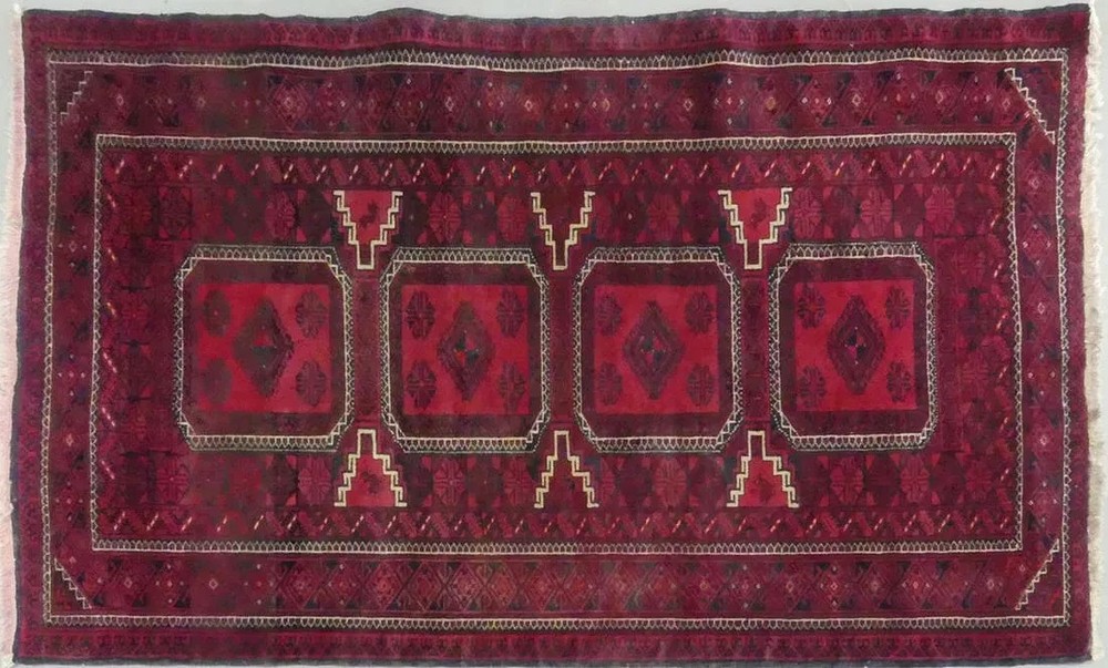 Vintage Hand Woven Tribal Rug Medallions 6’3” X 3’9” Red Runner antique