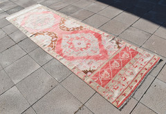 Vintage Turkish Rug 37” x 124” Muted Dye Oushak Runner Rug Hand-knotted Rug
