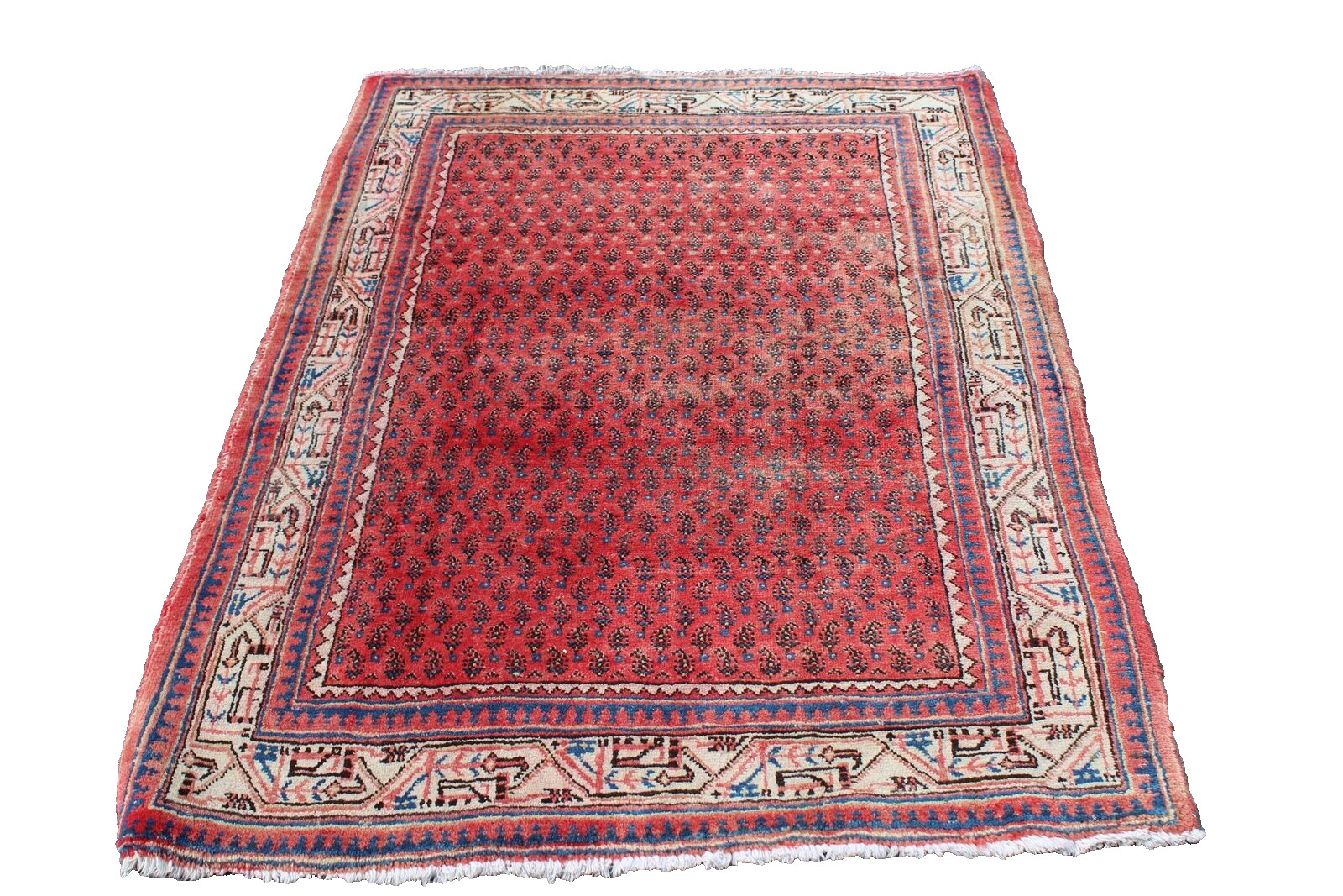 Geometric Floral Pattern Turkish 3' 8" x 5' 1" Orange Hand Knotted Area rug gallery