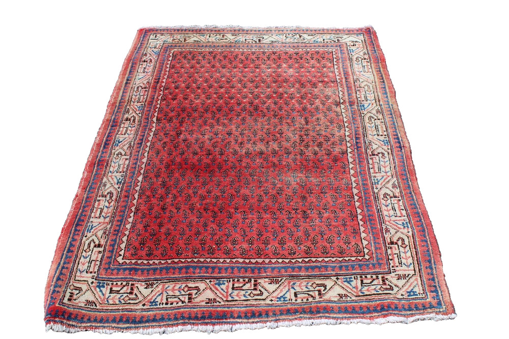 Geometric Floral Pattern Turkish 3' 8" x 5' 1" Orange Hand Knotted Area rug