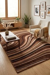 Abstract rug wave pattern rug modern area rug striped rug brown rug retro rug