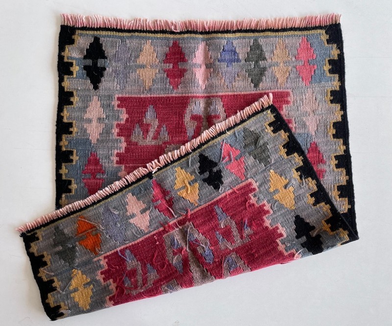 Vintage Turkish Kilim Rug 2x3 ft Handwoven Wool Boho Tribal Home Decor 85x64cm gallery