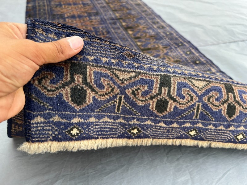 Vintage Afghan Runner Rug 1'10 x 9'7 – Hand Knotted Tribal Wool Blue Hallway Rug gallery