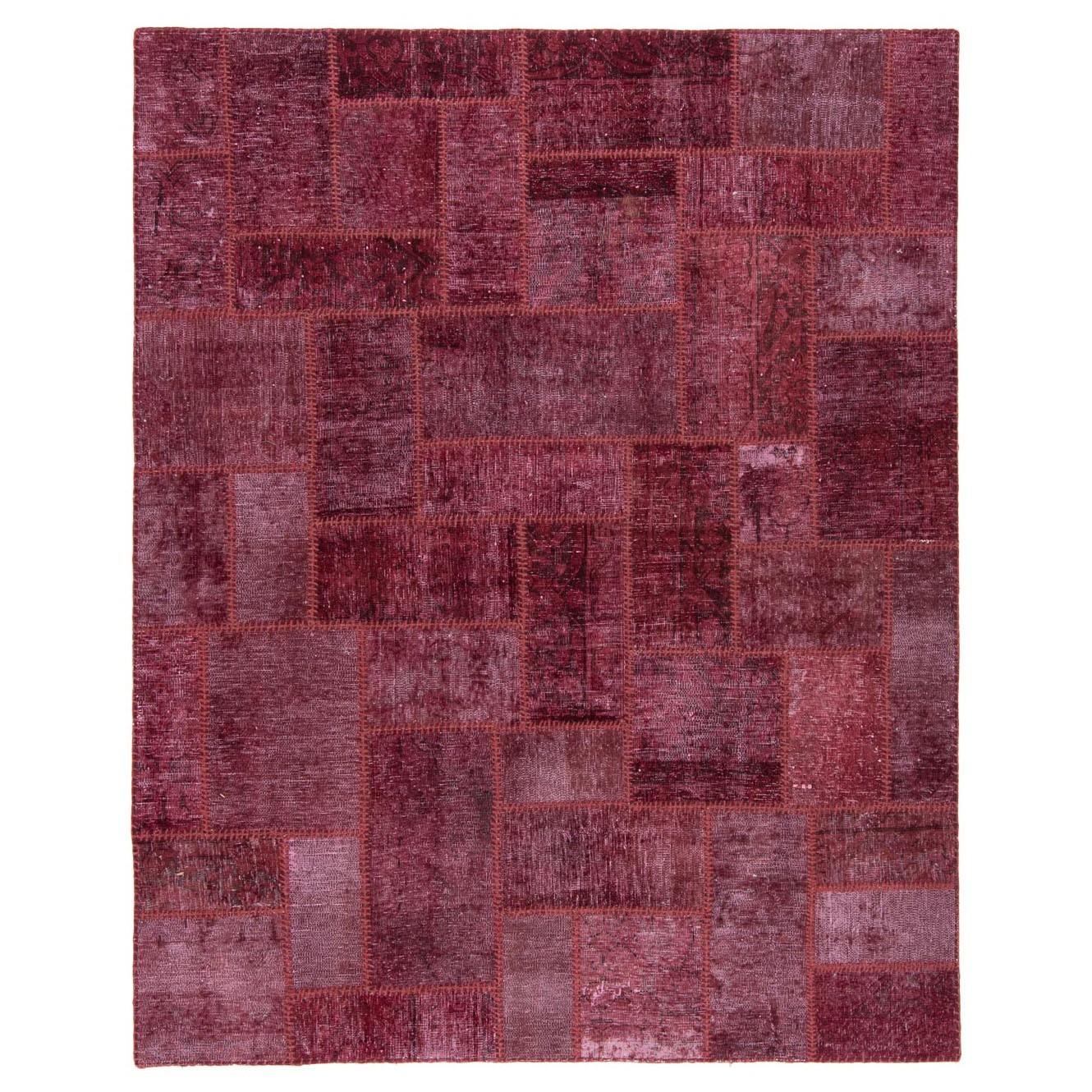 Patchwork 200x157 cm Hand Knotted Vintage Rug Red Rectangular Carpet gallery