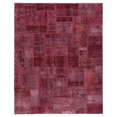 Patchwork 200×157 cm Hand Knotted Vintage Rug Red Rectangular Carpet