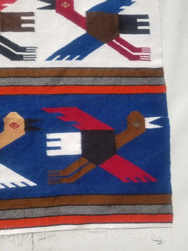 Vintage Traditional Handmade Ecuadorian Pictorial Wool Blue Kilim 5x3.11ft gallery