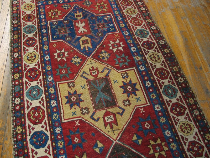 3'x11' Antique Late 19th Century Tribal Geometric Caucasian Red Hallway Runner gallery