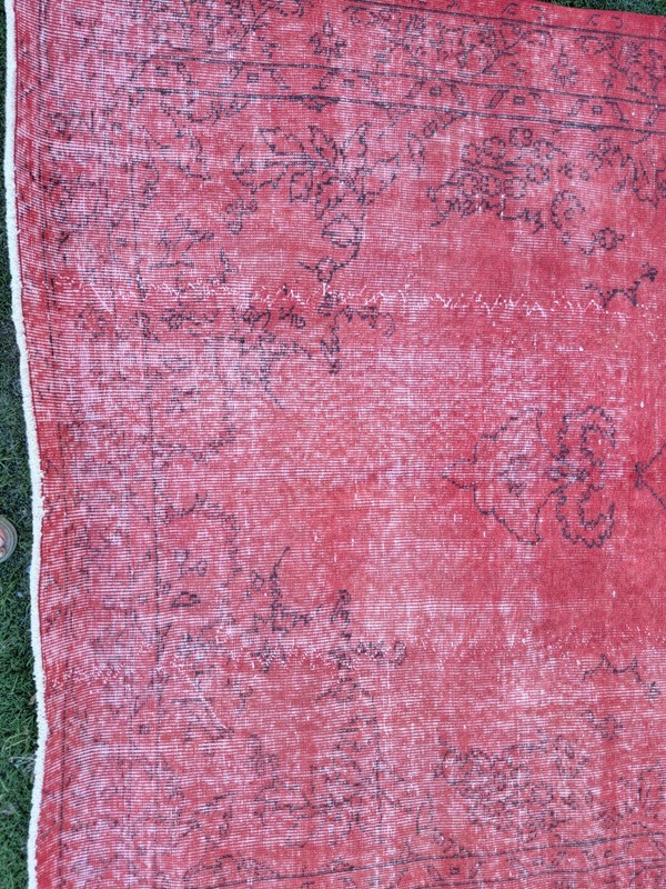 Turkish Rug 64"x108" Hand Woven, Overdyed Isparta Carpet Red gallery