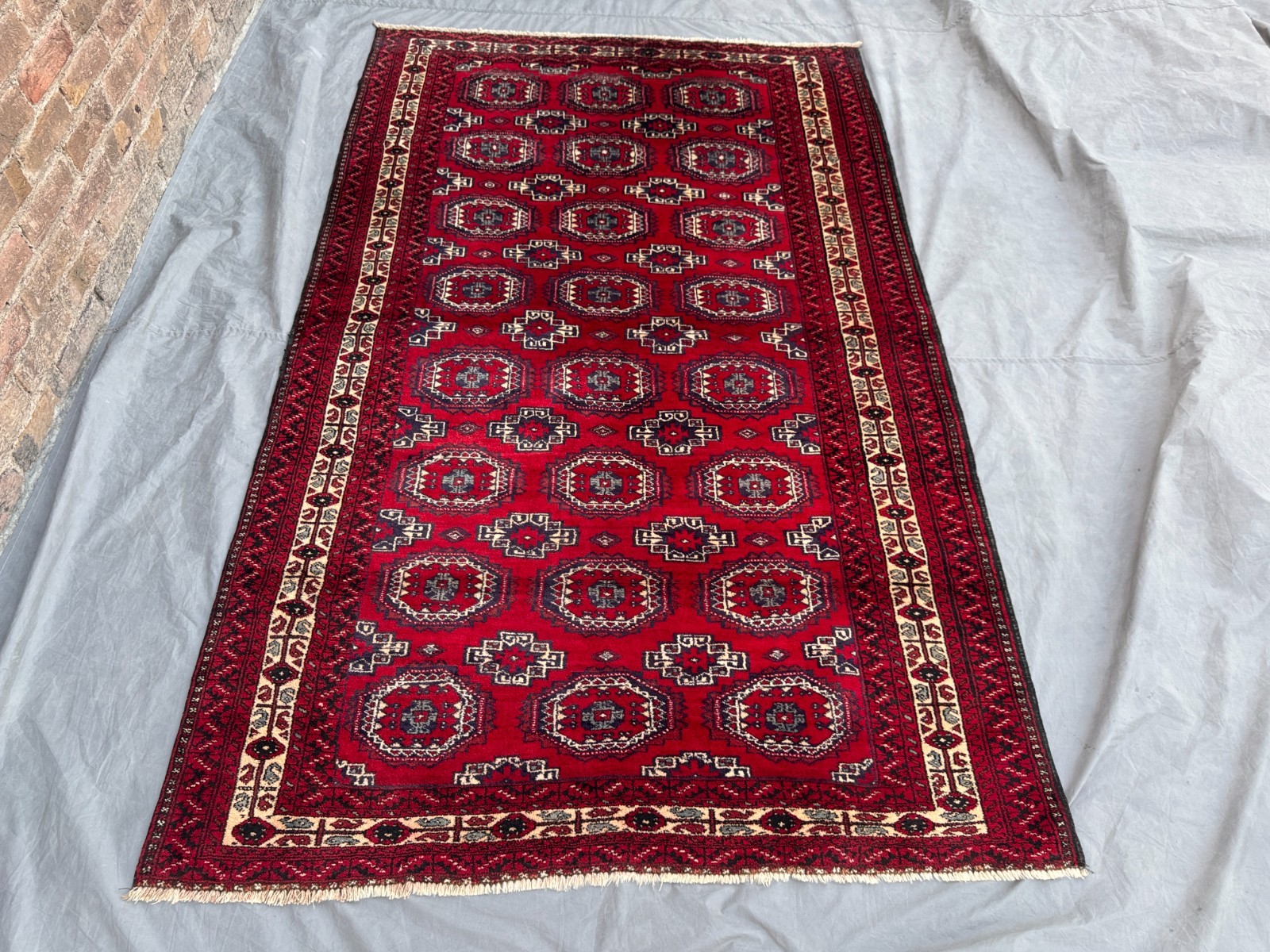 5x8'2 ft Vintage Afghan Turkmen Hand Knotted Wool All Over Bokhara Gul Rug gallery