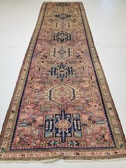 Antique Oriental Hand-Knotted Wool Runner Rust/Blue/Ivory 3’10” x 13’3″