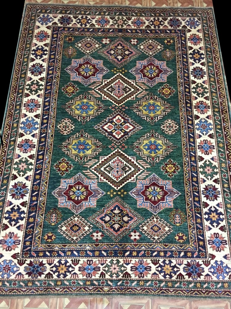 Rug Decorative Handmade Rug 6x8 Super Kazak Durable Kazakh GREEN PIX-28214