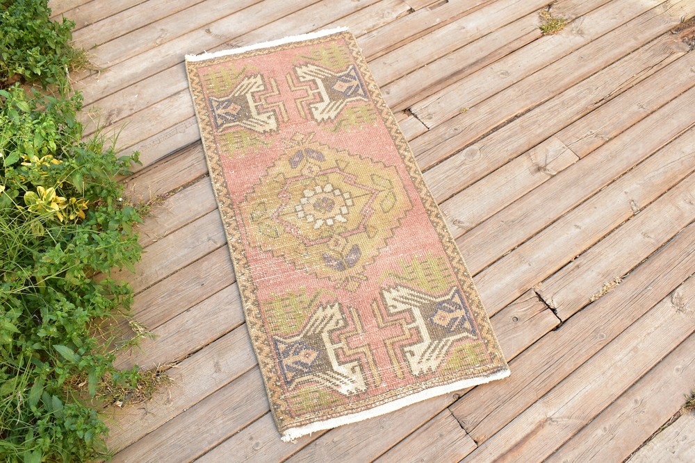 Turkish Carpet Hand Knotted 1x3 Size Doormat Chair Multi Color Rug 47x104cm