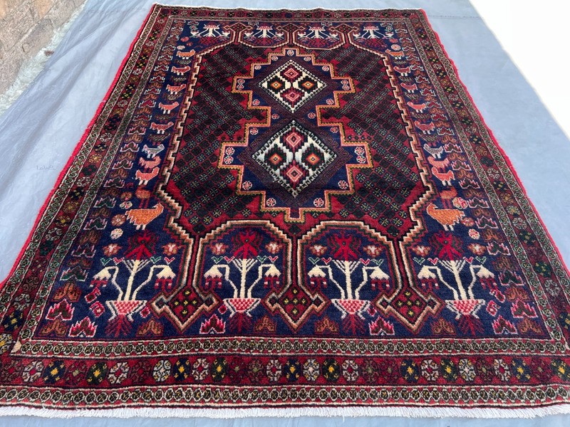 4x5'9 Vintage Turkish Caucasian Tribal Geometric Medallion Red Wool Area Rug gallery