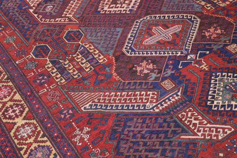7'x11' Red Tribal Geometric Late 19th Century Antique Caucasian Flatweave Dragon gallery