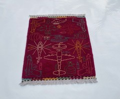 55×50 Cm war rug Mini War Rug Turkmen Weave Tribal Rug Pictorial Rug Wool #646