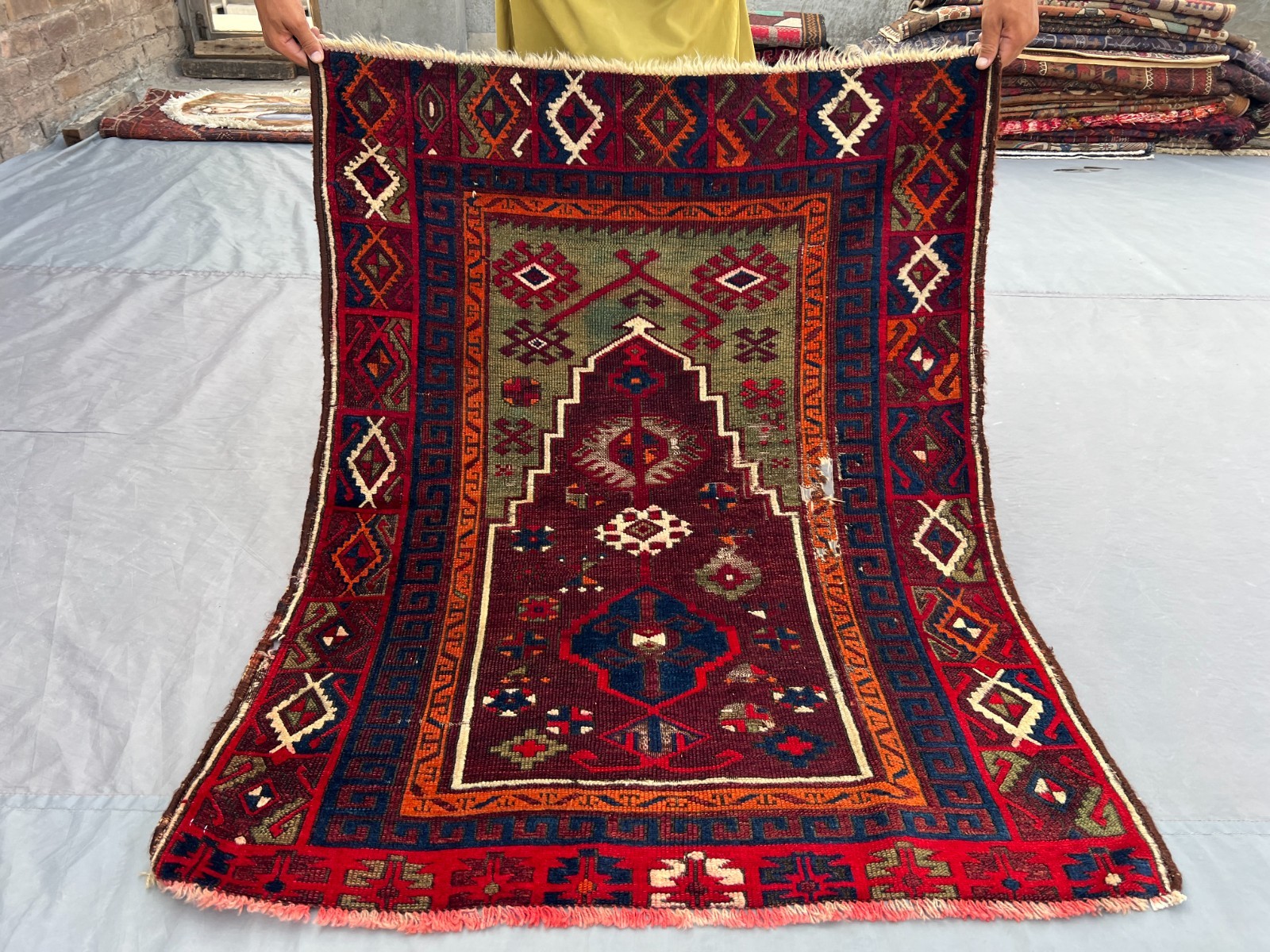 3'1 x 4 ft Antique Turkish Hand Knotted Prayer Rug Tribal Geometric Wool Carpet gallery